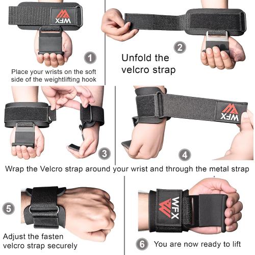 WFX Weight Lifting Hooks, Non-Slip Rubber Coated Grips, 7mm Neoprene Wrist Support Padding, Power Lifting Barbell Rows Dead Lifts Chin Pull Up Fitness Strength Training Straps Gym Workout Straps