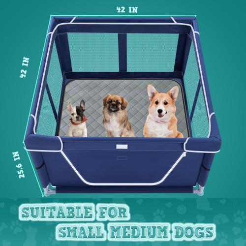 42x42 Inches Puppy Playpen with Dog Pads, Dog Playpen for Puppies or Small Dogs, Pet Playpen for Indoor & Outdoor, Sturdy Safety DogPen with Thickened Fabric, High-Strength Nylon Wire Mesh