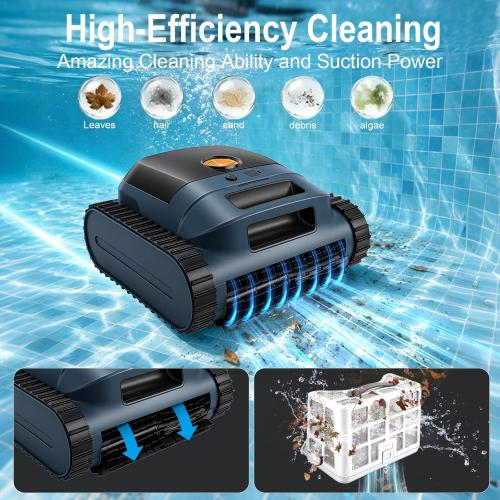 Cordless Robotic Pool Vacuum Cleaner, Intelligent Route Planning, Wall & Waterline Climbing, 120-Min Runtime, for Above Ground/Inground Pools up to 2000 sq. ft, APP Support,Orange