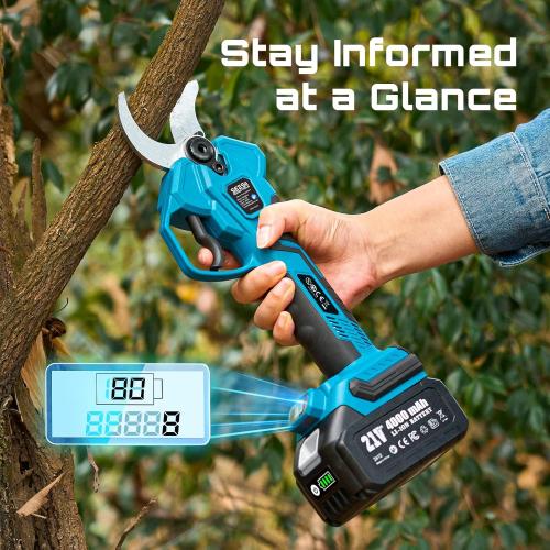 SEESII Electric Pruning Shears Cordless: Up to 1.6 Cutting Diameter Power Pruner - 2 Pcs 4.0Ah Batteries, Brushless Motor, Extra SK5 Blade, 4 Modes Adjustable Branch Cutter for Tree Flower Trimming