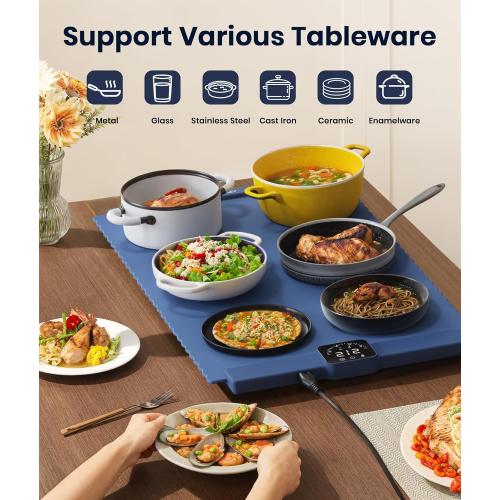 Food Warming Mat for Food, Electric Warming Tray with 5 Temp-Settings to Keep Food Warm at Party, Foldable Heating Pad for Food – Easy Storage, Silicone Food Warming Pad, Easy to Clean
