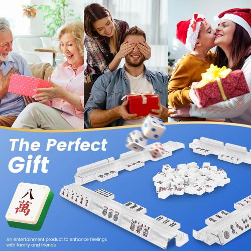 4PCS Mahjong Racks with Pushers,Clear Acrylic American Majiang Tile Racks,Imports Modern Mahjong Racks with Built-in Pushers