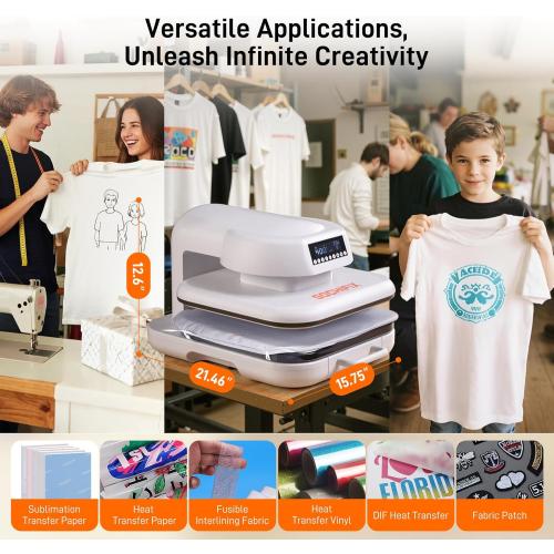 Heat Press Machine for T Shirts, 15x15 Auto Shirt Press Machine w/ 4 Memory Modes, 15 Mins Auto-Off, Precise Temp/Timer Control, Fast Even Heat for Sublimation, HTV, Heat Transfer Projects