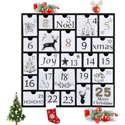 SUNGIFT Christmas Wooden Advent Calendar Boxes with 25 Drawers and Numbers to Fill 2025, DIY Countdown Advent Calendar Decoration Xmas Gift for Kids, Adults, Family, Friends
