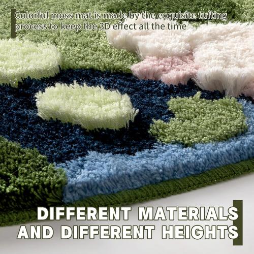 YIHOUSE 4ft Moss Round Area Rug 3D Cute Green Grass Rugs for Bedroom Machine Washable Non-Slip Boho Circle Rug Soft Fluffy Carpet for Living Room Bathroom Nursery Room, Pond