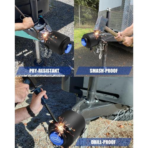 Trailer Lock Fits 2 Inch Couplers, Secures Safety Chains Anti-Theft Ball Hitch Lock, Pry-Resistant & Heavy-Duty Trailer Hitch Locks for RV | Boat | ATV | Utility Trailer (Blue)
