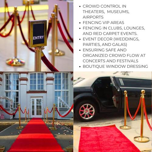 4 PCS Red Velvet Rope - 5 Ft Red Carpet Velvet Rope for Ceremonies Hanging Stanchion for Parties Crowd Queue Line for Safe Control