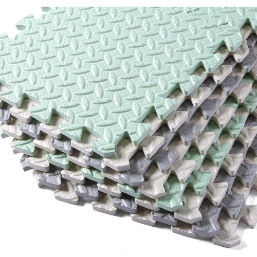 Foam Floor Mats for Kids, 12 x 12 Inch 16 Tiles 0.4 Thickness Foam Play Mat, Non-Toxic Square Interlocking Floor Mats Rubber Baby Play Mat for Toddlers(White/Gray/Bean Green)