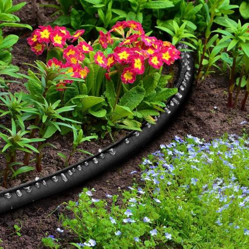 2025 Upgrade Thickened Flat Garden Soaker Hose 100 FT, Flexible Water Hose Irrigation Tubing, Leakproof Drip Hose Watering for Garden, Lawn, Flower Bed (50 FT x 2Pack)