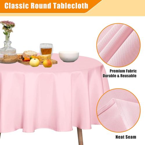 Fitable Pink Round Tablecloth 60 inch, Stain and Wrinkle Resistant Washable Polyester Table Cloth for Dining Buffet Parties and Camping
