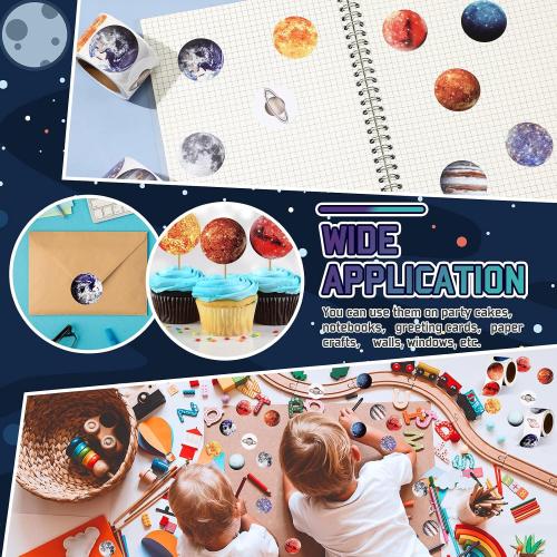 Lincia 500 Pcs Solar System Stickers Bulk Educational Planets Roll Space Stickers for Kids Science Classroom Space Theme Birthday Decorations Party Favors, 10 Styles