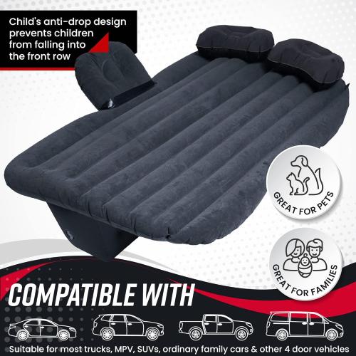 VaygWay Truck and Car Air Mattress – Backseat Air Bed with Pump Kit for Car –Portable Back Seat Travel Mattress – Camping Vacation Blow up Bed Cushion - Sleeping Pad with 2 Pillows - Universal Fit