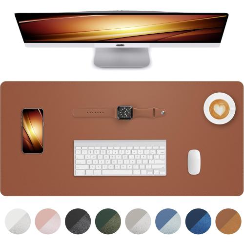 Leather Desk Pad Protector, Mouse Pad, Office Desk Mat, Non-Slip PU Leather Desk Blotter, Laptop Desk Pad, Waterproof Desk Writing Pad for Office and Home (Brown, 31.5 x 15.7)