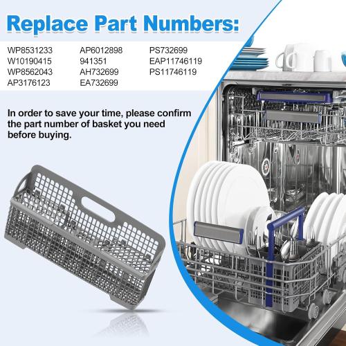 UPGRADED 8531233 WP8562043 Dishwasher Silverware Basket Replacement,Fits For Kitchenaid Kenmore Whirlpool Dishwasher Utensil Basket Parts KDFE104HPS0 KDTE334GPS0 Universal Dishwasher Cutlery Basket