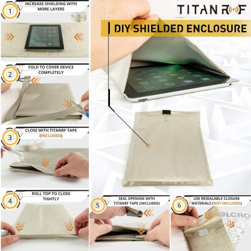 Mission Darkness TitanRF Faraday Fabric Pro Construction Kit 6 Yards // 44 W x 18'L Fabric   20'L Tape Military Grade Conductive Material Blocks RF Signals, WiFi, Cell, Bluetooth, RFID, EMF