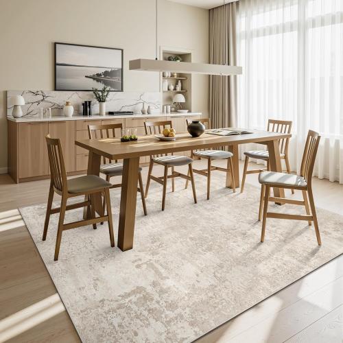 Art&Tuft Washable Rugs 8x10, Anti-Slip Backing Abstract 8x10 Rug, Stain Resistant Rugs for Living Room, Foldable Machine Washable Area Rug (TPR53-Beige, 8'x10')