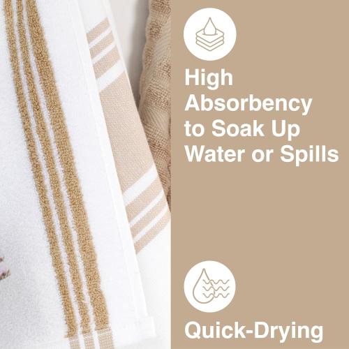 All-Clad Dual-Purpose Kitchen Towels: Highly Absorbent - 100% Cotton, 17x30 Dish Towels for Cleaning & Drying Dishes & Glassware, 6-Pack, Cappuccino
