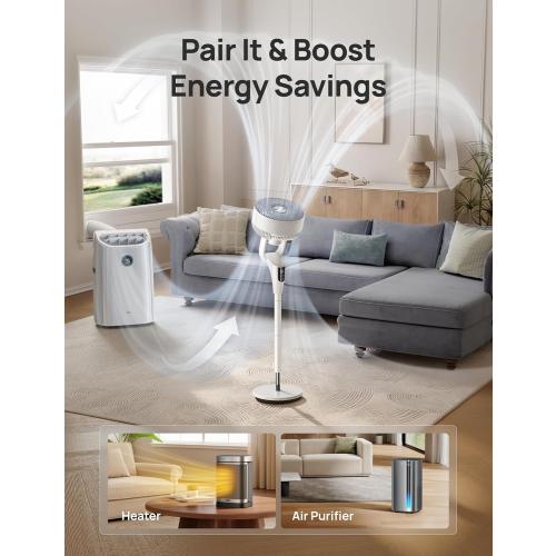 DREO Fan for Bedroom, 2026 Upgraded, 90ft Airflow, 20dB Quiet Fan, 90° Oscillating Standing Fan for Whole Room, DC Motor, 8 H Speeds, 3 Modes, 38-42'' Adjustable Height, 8H Timer, 105° Manual Vertical