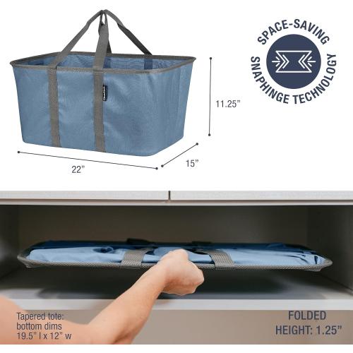 DARK BLUE CleverMade Collapsible Laundry Tote - Denim Charcoal 2-Pack 50L - Foldable Storage Organization Container for Clothes Laundry Room Storage Solution