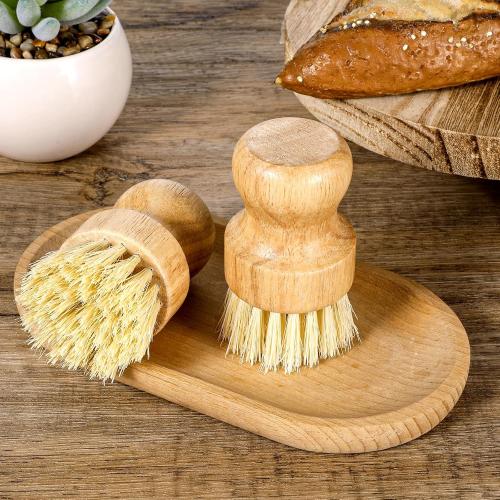 Bamboo Dish Scrub Brushes Kitchen Dishwashing Cleaning Brush Wooden Scrubbers Set Sisal Bristles Cleaner Scrubber for Washing Cast Iron Pan Pot Sink Spatula
