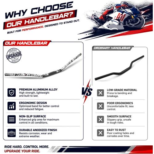 1-1/8 28mm Motorcycle Handlebars - Universal Aluminum Handlebar for CRF KLX KX LTR TRX SX SXF EXC XCW Motocross Pit Dirt Bike ATV Quad Grizzly Hawk 250 (Black, Style A)