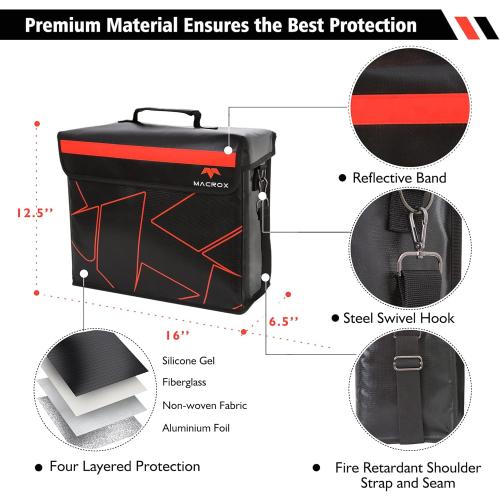 Fireproof and Waterproof Document Bag with Lock and Interior Zipper Pouch. U.S Patented Fully Enclosed Bag Design. Fire Safe Storage for Important Documents, Files & Valuables, 16x12.6x6.5