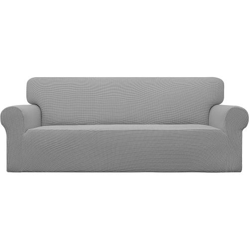 Easy-Going Stretch Oversized Sofa Slipcover 1-Piece Sofa Cover Furniture Protector Couch Soft with Elastic Bottom for Kids, Polyester Spandex Jacquard Fabric Small Checks Light Gray