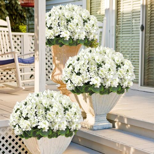 3 Pack Artificial Geraniums Flowers for Outdoor 18'' Realistic Silk Flowers