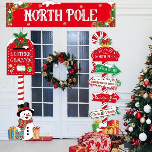 3 Pcs Christmas North Pole Door Decorations North Pole Directional Sign Porch Banners Christmas Mailbox Letter to Santa Porch Signs Hanging Backdrop for Winter Xmas Holiday Home Wall Party Decor