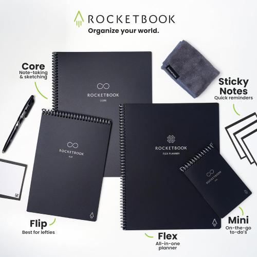 Rocketbook New Core Reusable Spiral Notebook, Executive Size 6x8.8, Black - Lined Pages, App-Connected, Erasable, Durable Cover, Ideal for School, Work, and Creative Projects
