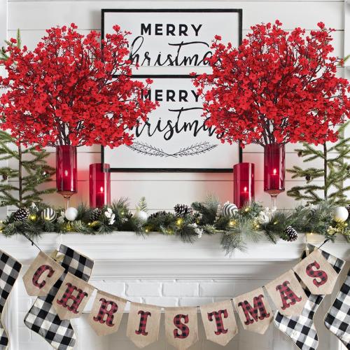 Yastouay Red Fake Flowers Artificial Flowers,  Real Touch Silk Flowers Faux Flowers for Decorations, Babys Breath Artificial Flowers Bulk for Spring Decor Floral Arrangement