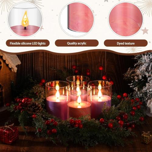 BBTO Christmas Flameless Advent Candles Set of 4, LED Advent Pillar Candles Battery Operated Purple Pink Acrylic Flameless Votive for Seasonal Celebration Rituals Festival Church Decor(3 x 5 Inches)