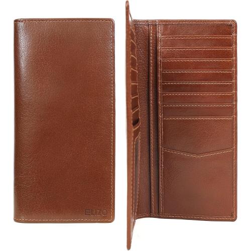 ELIZO Men's Genuine Leather Long Wallet - RFID Blocking Rodeo Checkbook Wallet | Western Bifold Wallet with 16 Card Slots, ID Window | Top Grain Leather Cowboy Wallet | Tequila