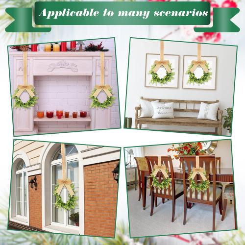 Yilloog 6 Pcs Mini Christmas Wreaths for Kitchen Cabinet 9 Small Christmas Artificial Boxwood Wreaths with Linen Bow Xmas Party Decor for Door Window Wall Farmhouse Hanging