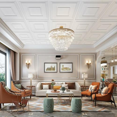 STICKGOO PVC Ceiling Tiles, 2'x2' Glue Up Ceiling Panel White to Prevent Breakage Cover 48 Sq. Ft, Pack of 10 Tiles