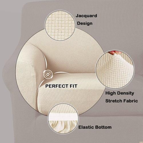 Turquoize 2 Piece Chair Covers for Living Room Armchair Cover Armchair Slipcovers with Arms Feature Thick Jacquard Fabric (Chair,Biscotti Beige)