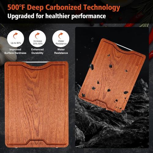 kitchen solid wood cutting board, ebony cutting board, with juice groove, handle, base, double-sided use, suitable for meat, vegetables, cheese, home cooking supplies