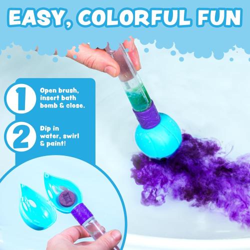 Tub Works® Bath Color Brush™ Kids Bath Bomb Set | Nontoxic & Fragrance-Free | Use Brush to Paint Water with Vibrant, Fizzing Colors | Fun BathBombs for Kids Bath | Creative Bathtub Toys for Toddlers