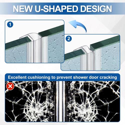 Shower Door Side Seal Strip 78.74 Inch (39.37 x 2 Pcs) for 1/4(6 mm) Frameless Glass Sliding or Swing Door (U Type) Sweep Clear PVC Waterproof to Stop Shower Leaks No Adhesive Needed