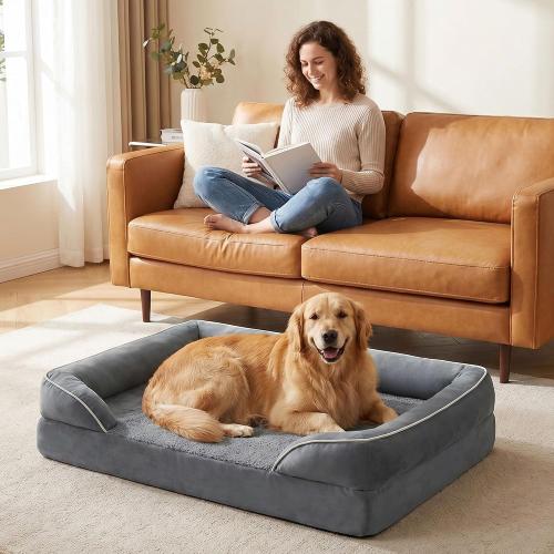 Waterproof Orthopedic Dog Bed for Extra Large Dogs with Bolster | Extra Thick High-Density Joint Support Foam, Washable Cover & Anti-Slip Bottom, Heavy Duty Waterproof Dog Couch Bed.
