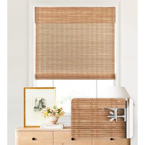LazBlinds No Tools No Drill Cordless Bamboo Roman Shades, Light Filtering Window Treatment, Roll Up Bamboo Blinds for Windows 35'' W x 64'' H, Ceylon Light Russet