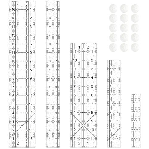 Sewing Ruler,5 Piece Quilting Rulers,3 x17 Inch,1.5 x17 Inch,3 x12 Inch,1.5 x10 Inch,1 x6 Inch,Acrylic Ruler,Cutting Ruler with Non-Slip Rings (Black and White)