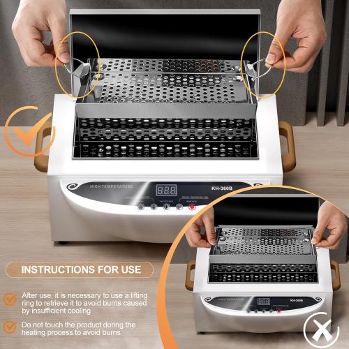 AORAEM High Temperature Nail Tool Cleaning Machine, 1.65L Autoclave Cleaner 110V 300W Dry Heat Metal Cleaning Box with Adjustable Temperature & Timer, Professional Nail Tool Cleaner for Home Salon