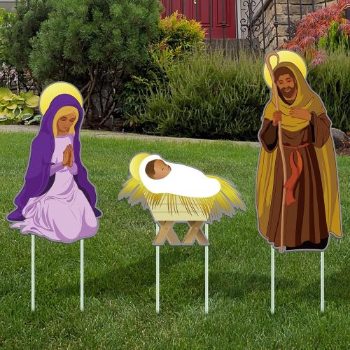 Amyhill 3 Pieces African American Christmas Decorations Black Nativity Set Outdoor Large Nativity Scene Manger Scene Holy Religious Yard Sign Decoration for Holiday Garden Lawn Decor