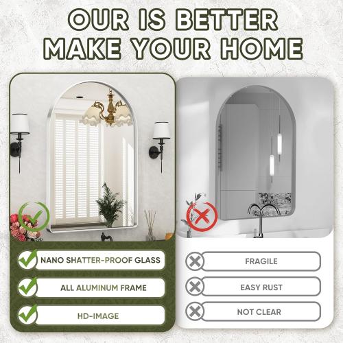 Suidia 24 x 36 Bathroom Mirror, Bathroom Vanity Mirror Metal Framed, Wall-Mounted Mirrors for Bedroom, Living Room, Entryway, Hallway, Silver, Arch Style