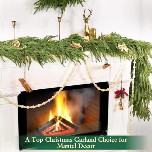 Thick Real Touch Christmas Norfolk Pine Garland Realistic, 6 Ft by 12 Inch Christmas Garland with 120 Branch Tips, Artificial Greenery Garlands for Xmas Holiday Table Fireplace Mantle Indoor Outdoor