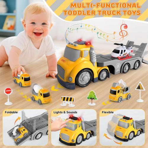Truck Toys for Toddler 1, 2, 3, 4 Year Old Boy, Construction Transport Trucks Toy Set, Ideal Christmas Birthday Gifts for Kids.