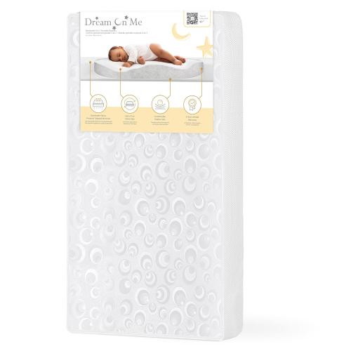 Dream On Me 2-in-1 Breathable Two-Sided 3 Portable Mini Crib Mattress, Greenguard Gold Certified, Vinyl and Breathable Fabric, White