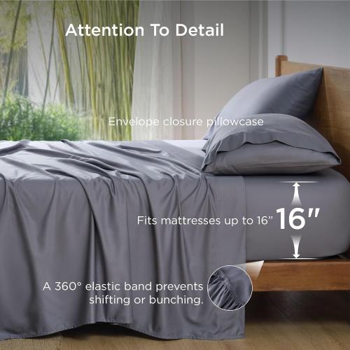Bedsure Queen Sheet Set, Cooling Sheets for Queen Size Bed Set, Rayon Derived from Bamboo, Breathable & Soft, Deep Pocket Up to 16, Hotel Luxury Silky Bedding for Hot Sleepers, Dark Grey