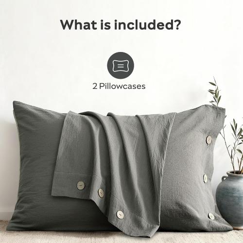 100% Washed Cotton Pillowcases, King, Button Closure